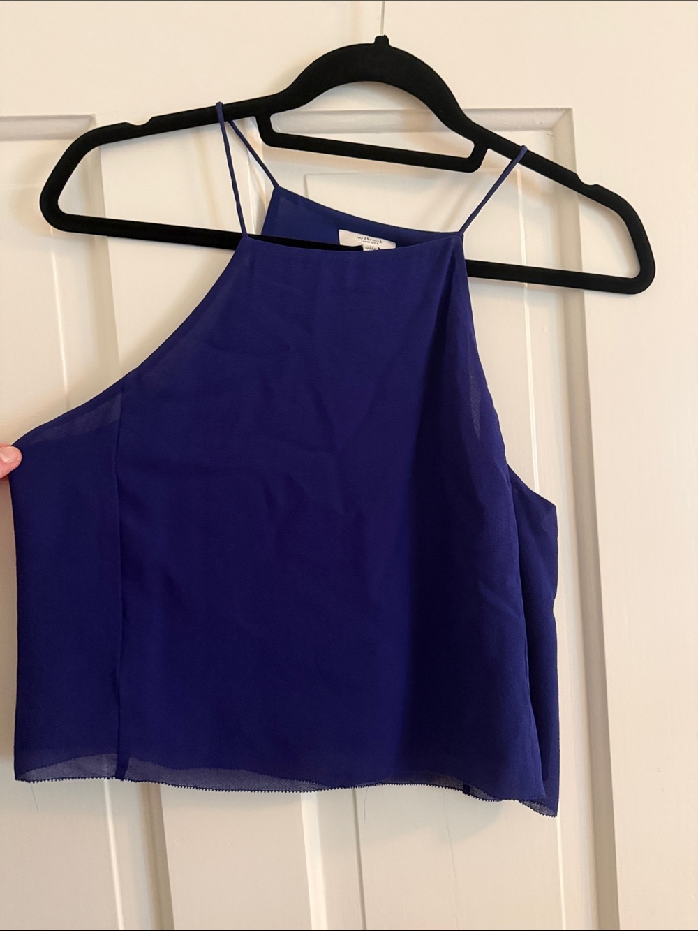 Blue High-Neck Spaghetti Strap Crop Top